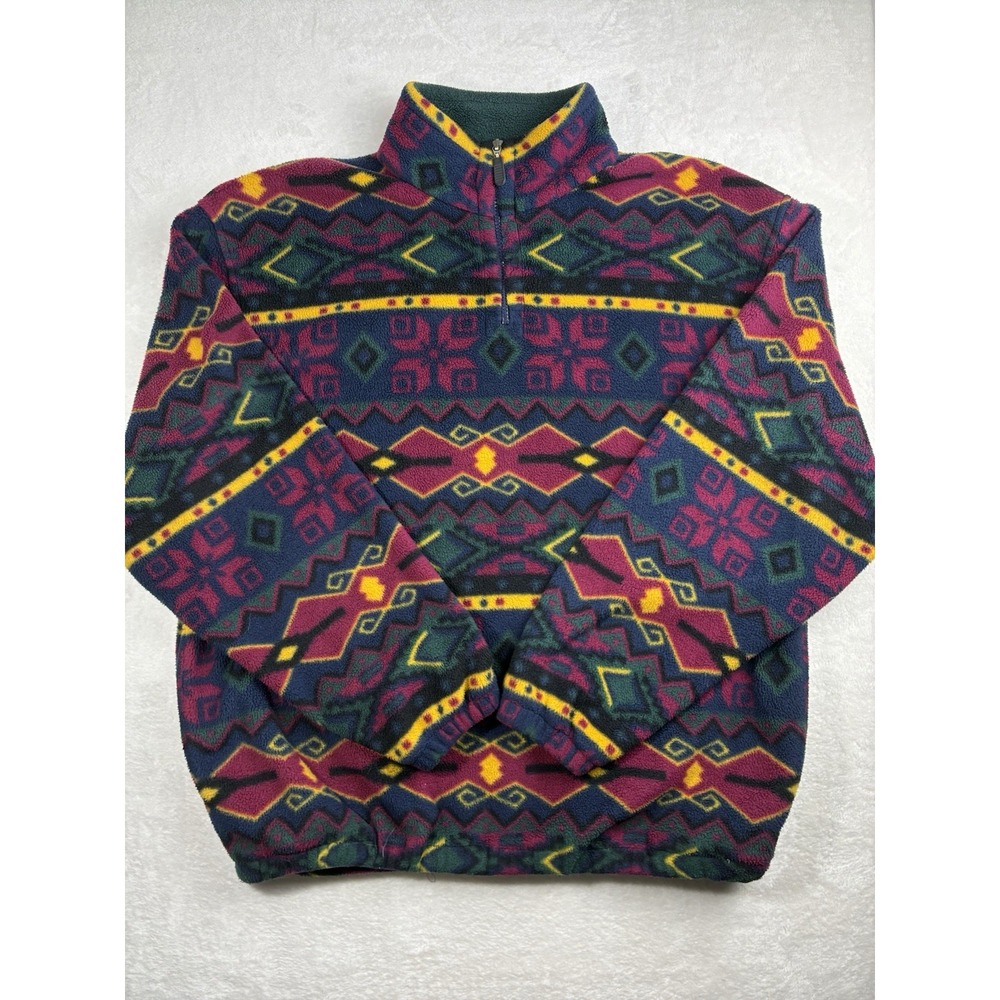 VTG Croft And Barrow 90s Aztec Fleece Quarter Zip Sweatshirt Pullover Men's M